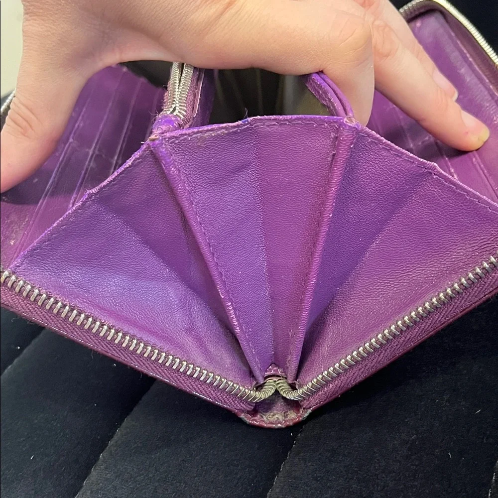 Dior Purple Patent Leather Embossed Zip Wallet